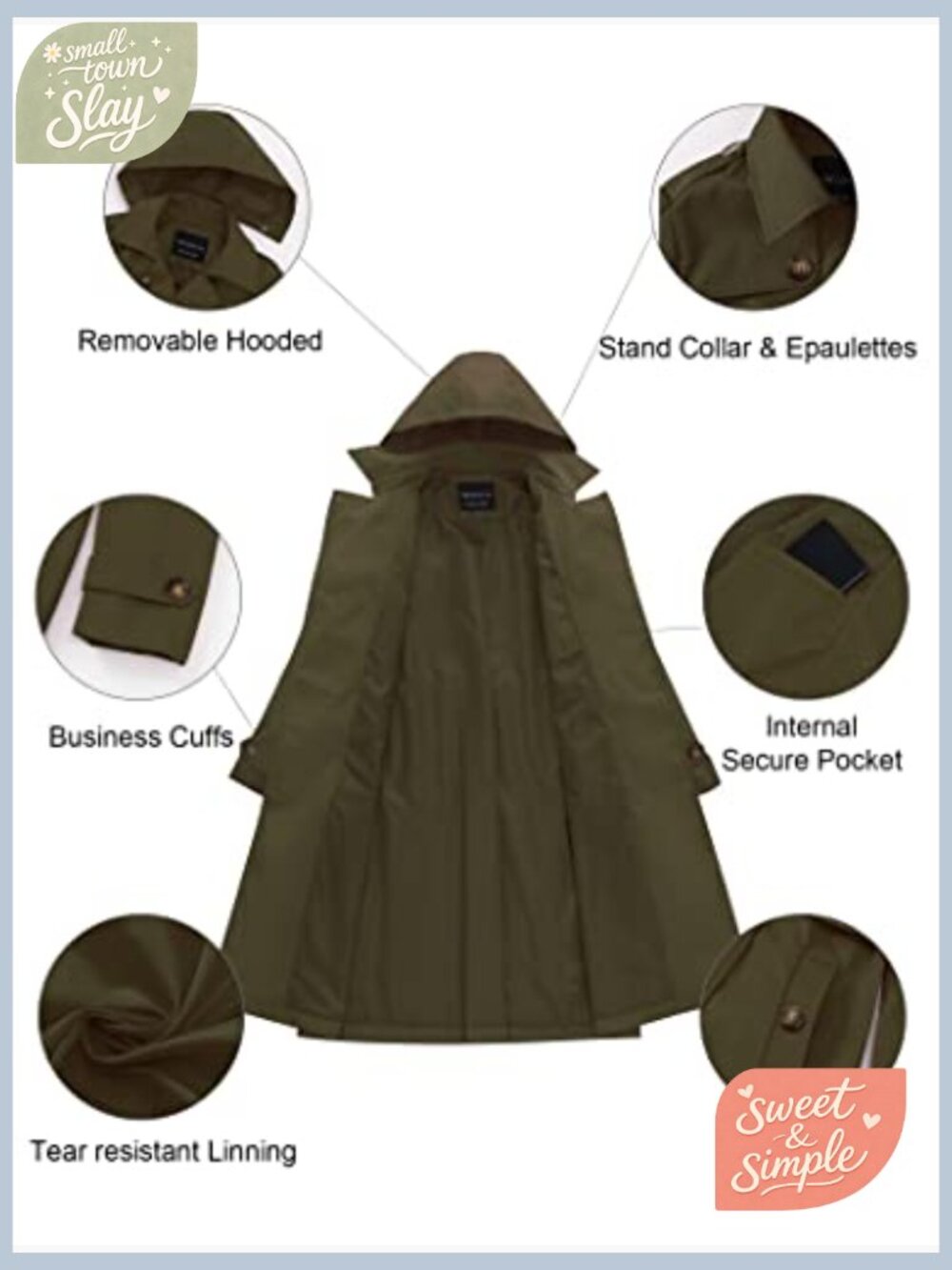 Women's Long Trench Coat Double-Breasted Classic Lapel Overcoat Belted Slim - Picture 5 of 6